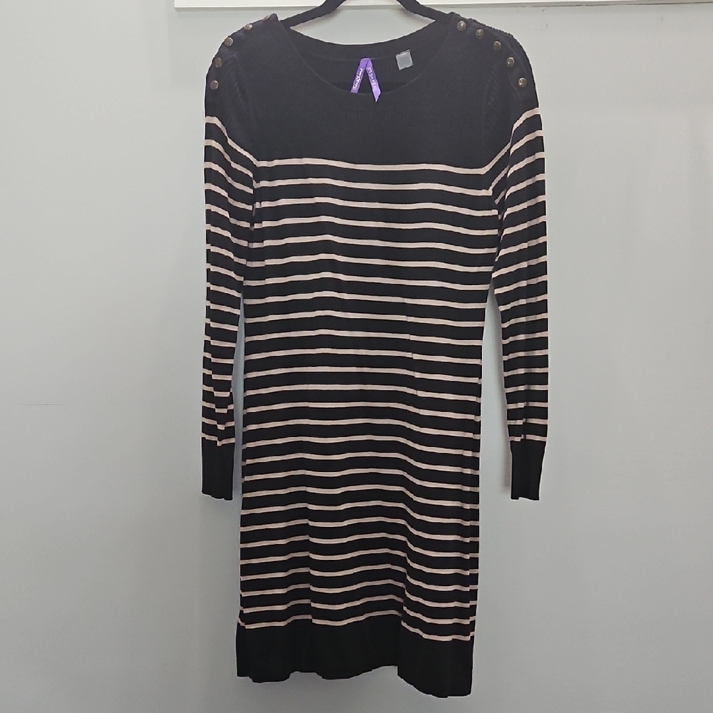 Seraphine Black and Cream Striped Long Sleeve Dress